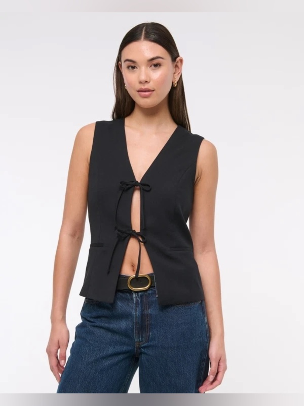 Abercrombie & Fitch Women's Black Tie-Front Tailored Top Vest Size M